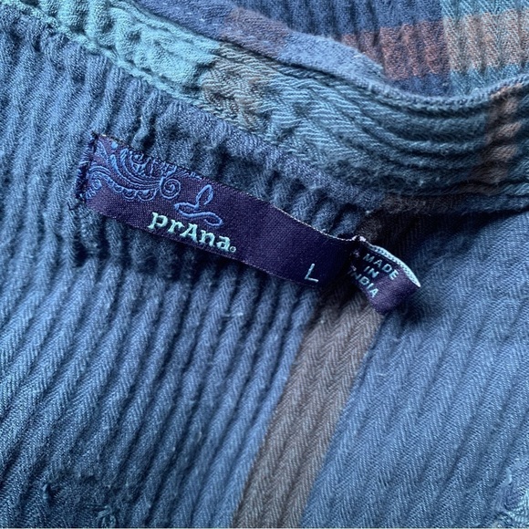 Prana Sugar Pine Plaid Gauze Dress Large Blue - Picture 5 of 6